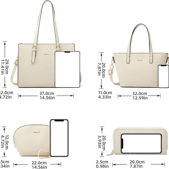 Women Synthetic Leather Handbag Set 4pcs Tote Shoulder Top Handle Purse - Picture 4 of 6